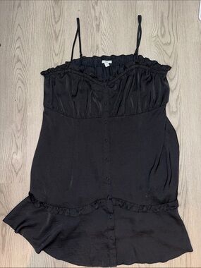 Bar III Black Ruffle-Trim Spaghetti Strap Mini Dress